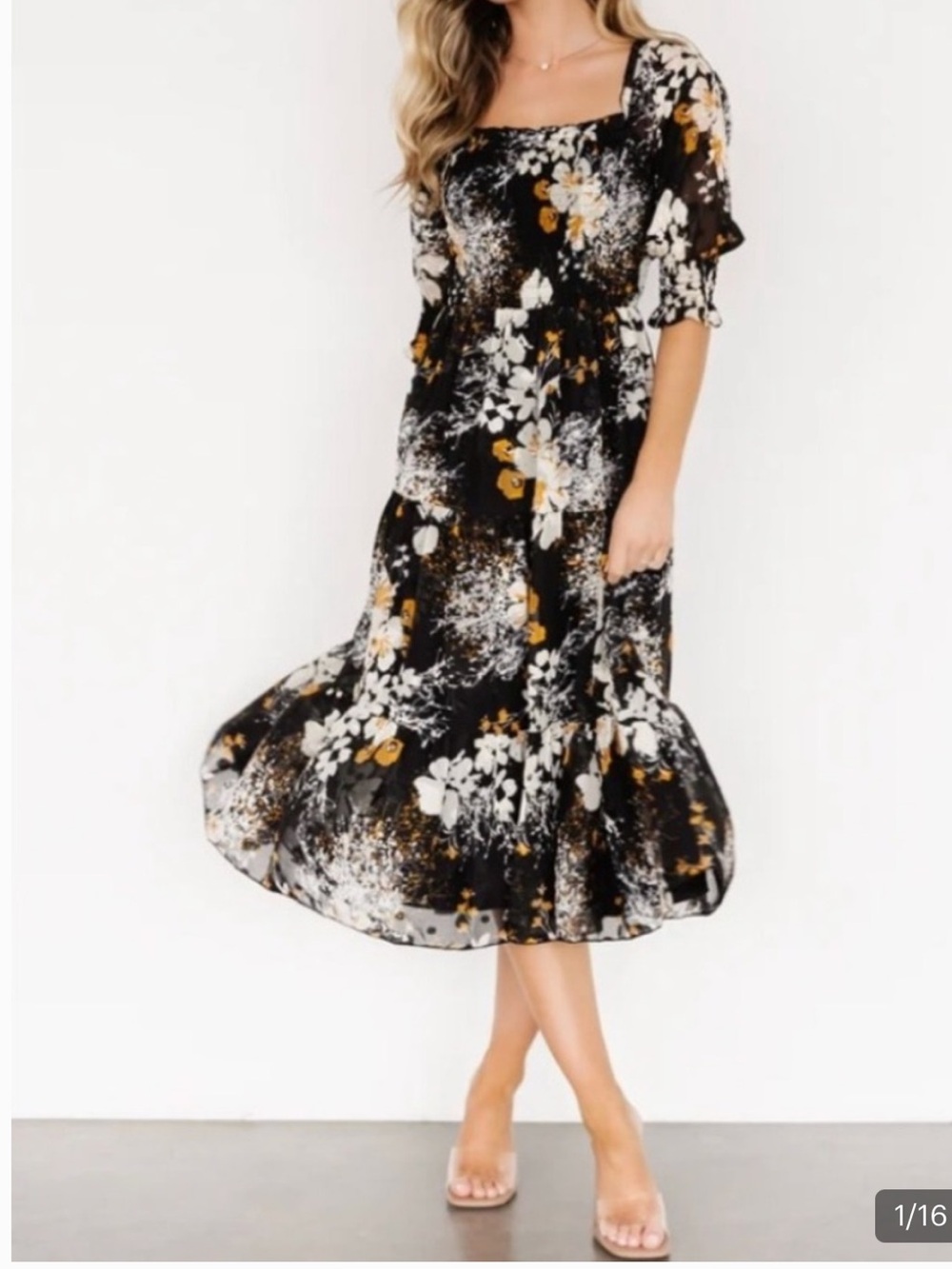 Baltic Born Fabian Black Floral Midi Dress size S